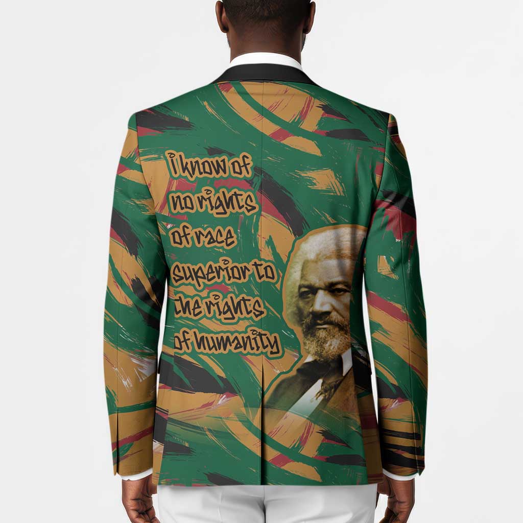 Frederick Douglass Blazer Green Abstract Design Civil Rights Leader Quote on Race and Humanity - African Pride