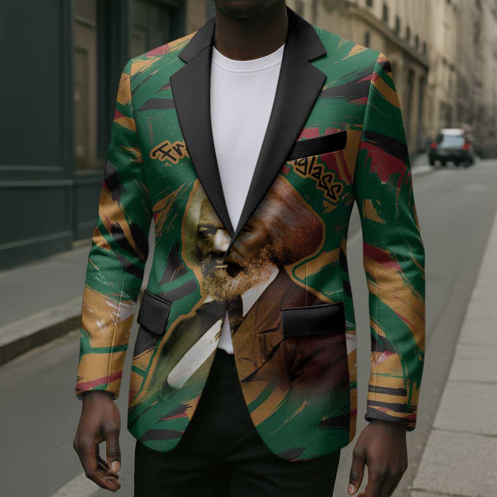 Frederick Douglass Blazer Green Abstract Design Civil Rights Leader Quote on Race and Humanity - African Pride