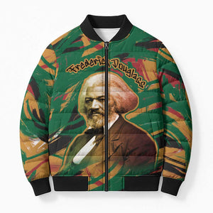 Frederick Douglass Bomber Puffer Jacket Green Abstract Design Civil Rights Leader Quote on Race and Humanity - African Pride