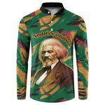 Frederick Douglass Button Sweatshirt Green Abstract Design Civil Rights Leader Quote on Race and Humanity