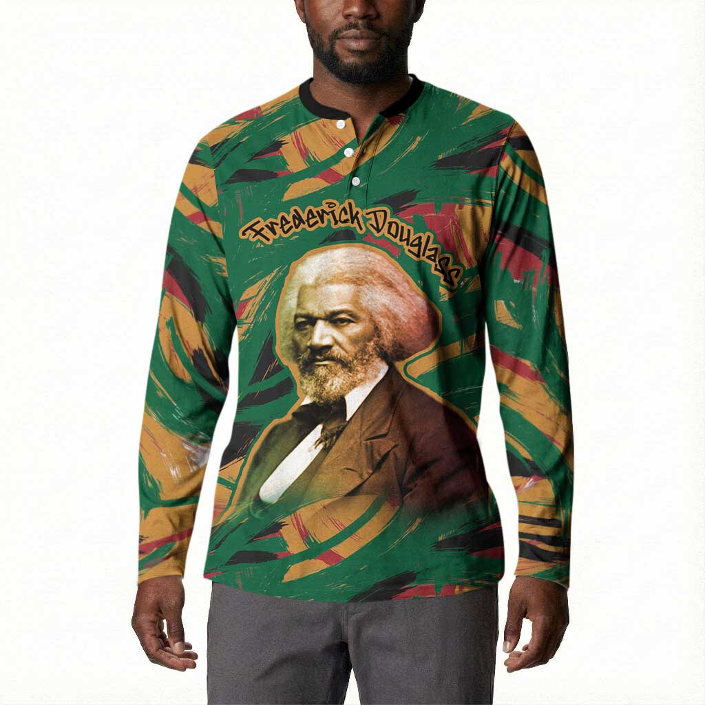 Frederick Douglass Button Sweatshirt Green Abstract Design Civil Rights Leader Quote on Race and Humanity