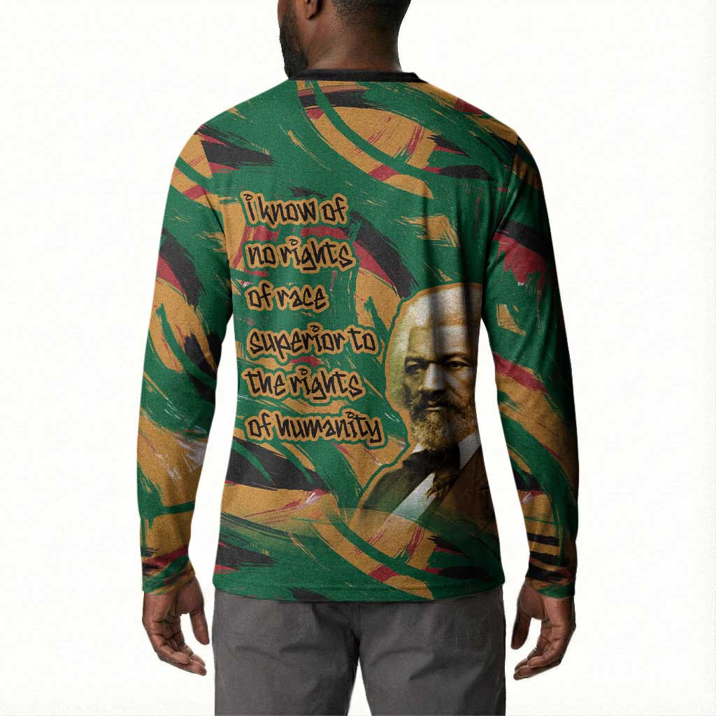 Frederick Douglass Button Sweatshirt Green Abstract Design Civil Rights Leader Quote on Race and Humanity