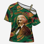 Frederick Douglass Cross Shoulder Shirt Green Abstract Design Civil Rights Leader Quote on Race and Humanity - African Pride