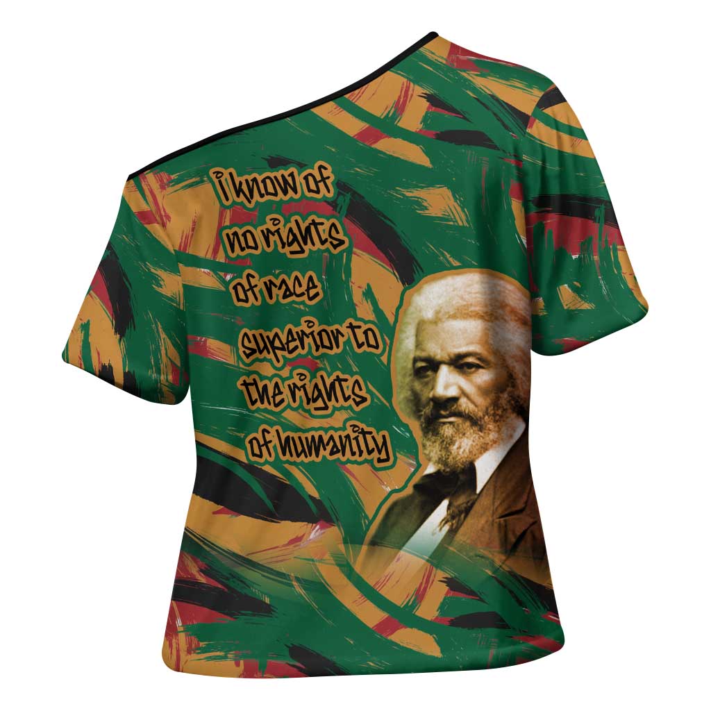 Frederick Douglass Cross Shoulder Shirt Green Abstract Design Civil Rights Leader Quote on Race and Humanity - African Pride