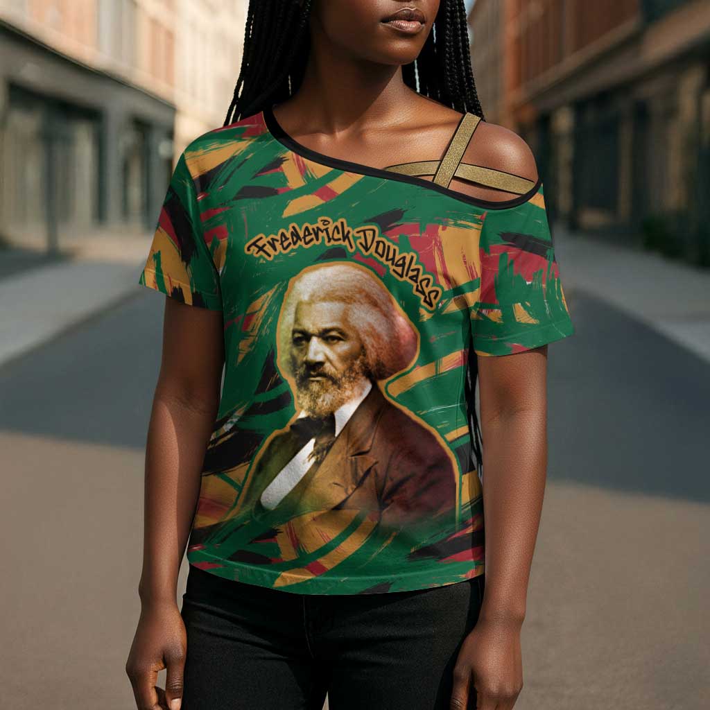 Frederick Douglass Cross Shoulder Shirt Green Abstract Design Civil Rights Leader Quote on Race and Humanity - African Pride