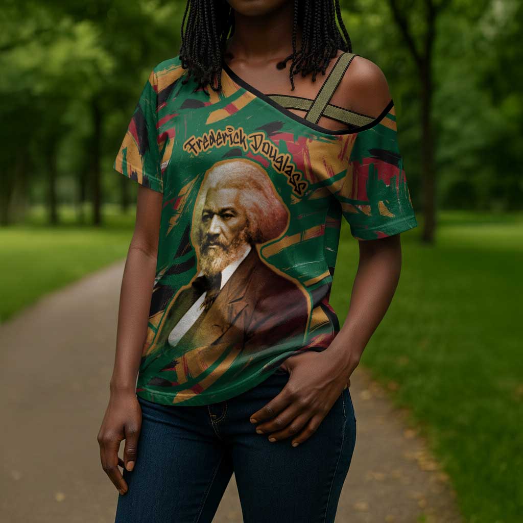 Frederick Douglass Cross Shoulder Shirt Green Abstract Design Civil Rights Leader Quote on Race and Humanity - African Pride