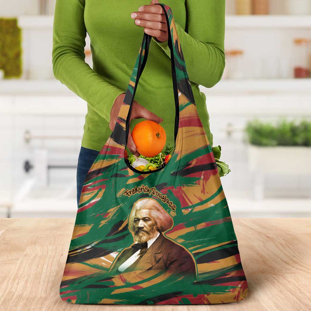 Frederick Douglass Grocery Bag Green Abstract Design Civil Rights Leader Quote on Race and Humanity - African Pride