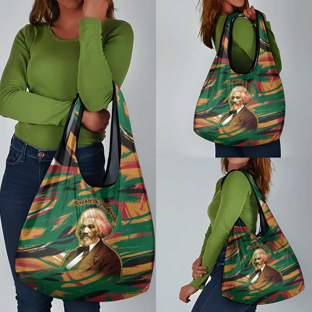 Frederick Douglass Grocery Bag Green Abstract Design Civil Rights Leader Quote on Race and Humanity - African Pride