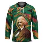 Frederick Douglass Hockey Jersey Green Abstract Design Civil Rights Leader Quote on Race and Humanity - African Pride