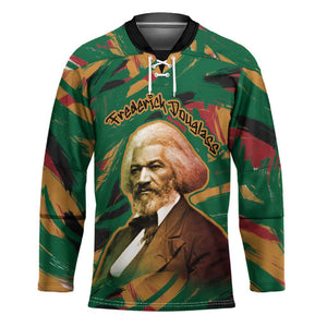Frederick Douglass Hockey Jersey Green Abstract Design Civil Rights Leader Quote on Race and Humanity - African Pride
