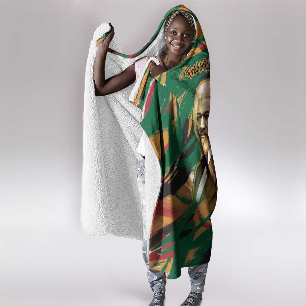 Frederick Douglass Hooded Blanket Green Abstract Design Civil Rights Leader Quote on Race and Humanity - African Pride