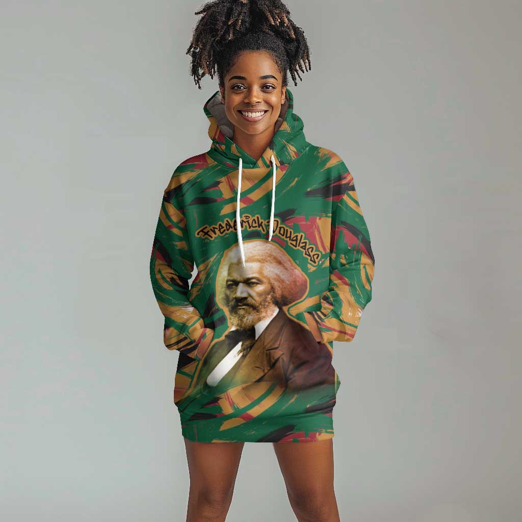 Frederick Douglass Hoodie Dress Green Abstract Design Civil Rights Leader Quote on Race and Humanity - African Pride