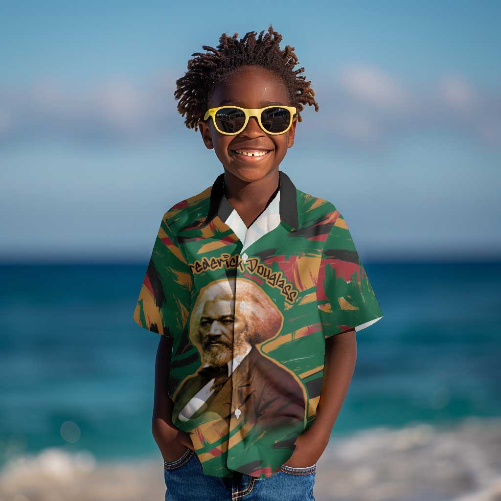 Frederick Douglass Kid Hawaiian Shirt Green Abstract Design Civil Rights Leader Quote on Race and Humanity TS04