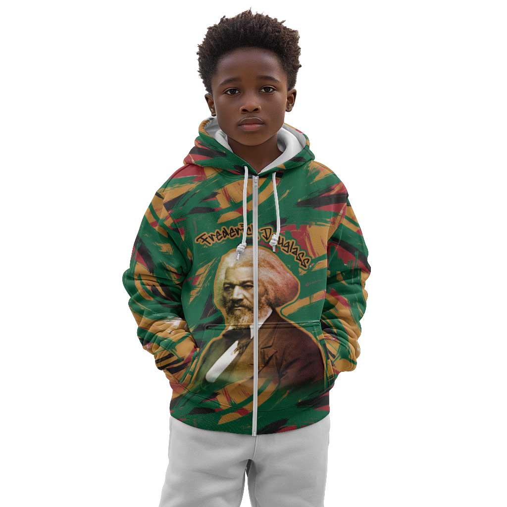 Frederick Douglass Kid Hoodie Green Abstract Design Civil Rights Leader Quote on Race and Humanity - African Pride