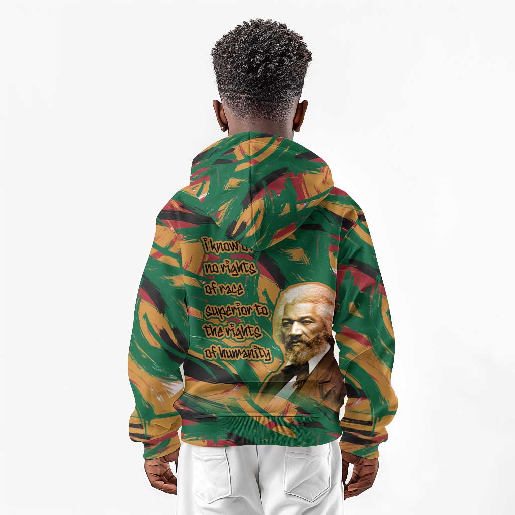 Frederick Douglass Kid Hoodie Green Abstract Design Civil Rights Leader Quote on Race and Humanity - African Pride