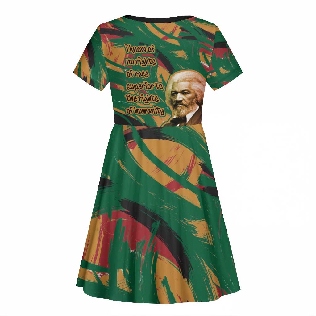 Frederick Douglass Kid Short Sleeve Dress Green Abstract Design Civil Rights Leader Quote on Race and Humanity TS04