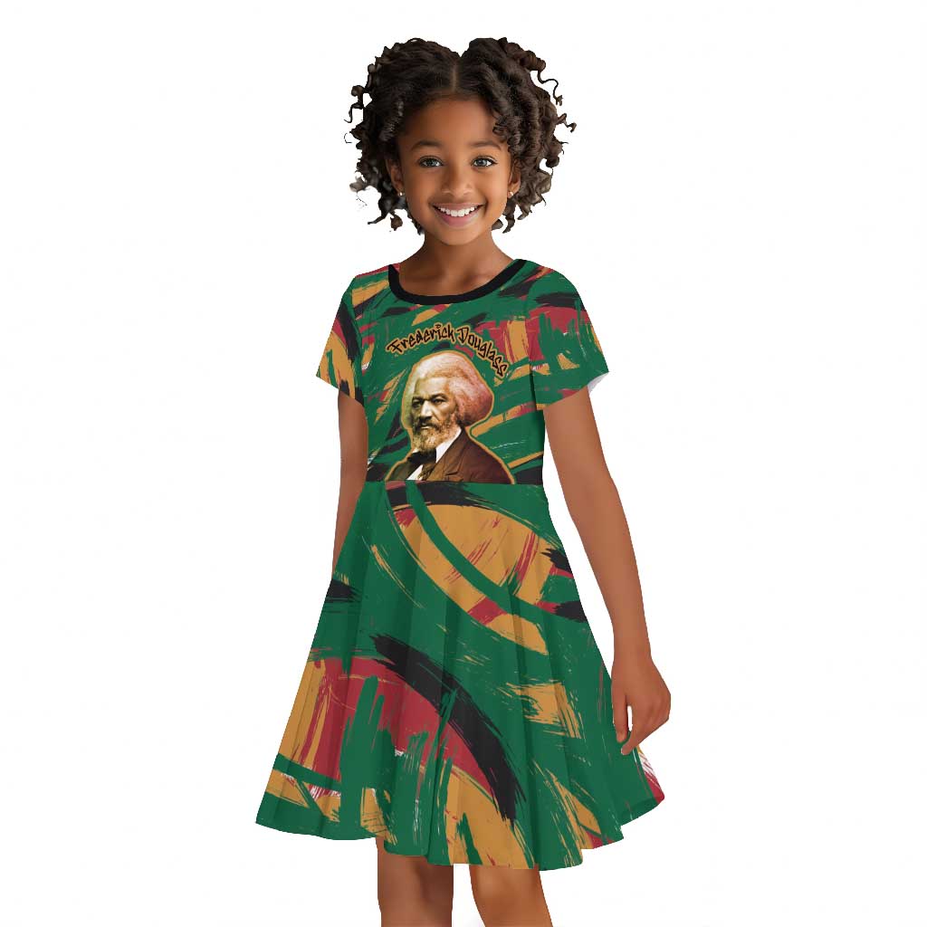 Frederick Douglass Kid Short Sleeve Dress Green Abstract Design Civil Rights Leader Quote on Race and Humanity TS04