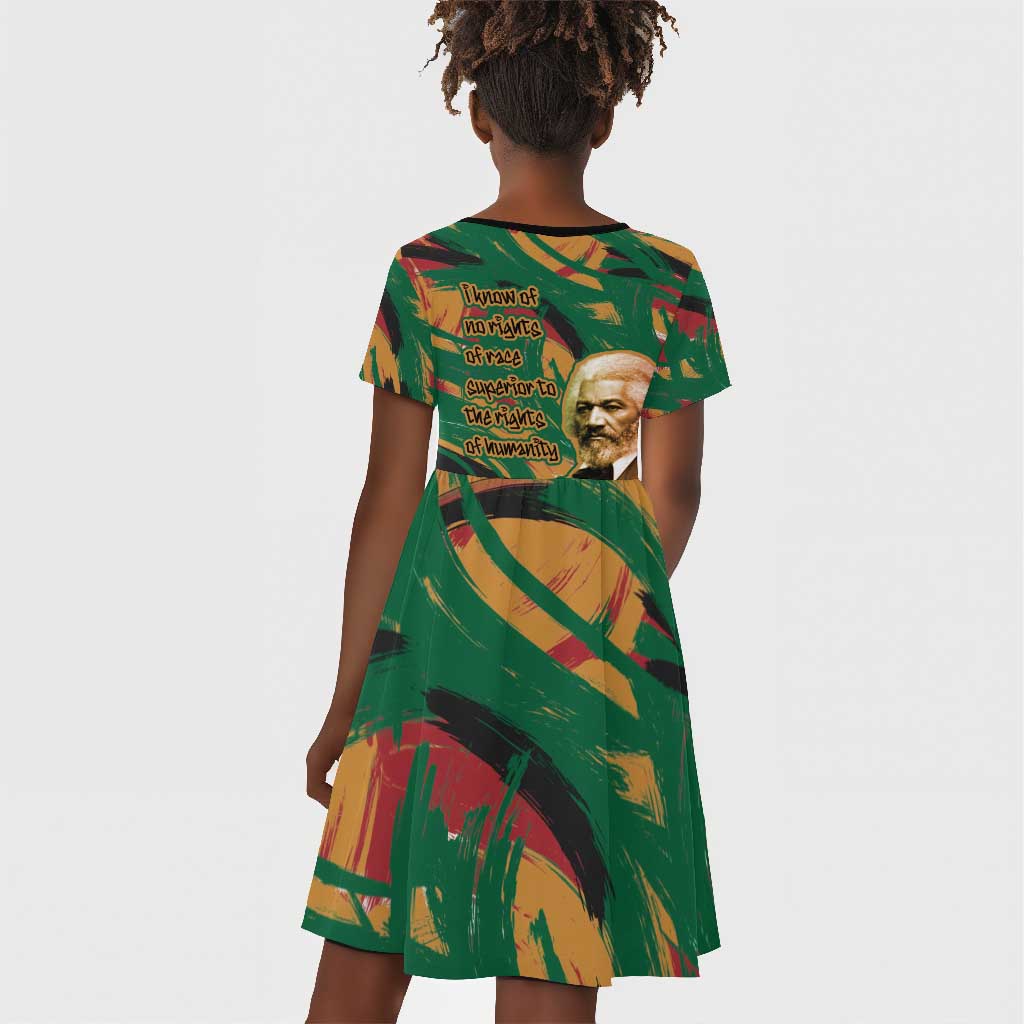 Frederick Douglass Kid Short Sleeve Dress Green Abstract Design Civil Rights Leader Quote on Race and Humanity TS04