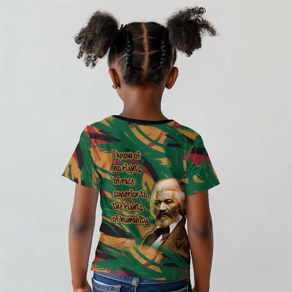 Frederick Douglass Kid T shirt Green Abstract Design Civil Rights Leader Quote on Race and Humanity TS04