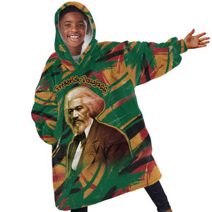 Frederick Douglass Kid Wearable Blanket Hoodie Green Abstract Design Civil Rights Leader Quote on Race and Humanity - African Pride
