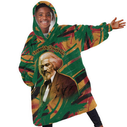 Frederick Douglass Kid Wearable Blanket Hoodie Green Abstract Design Civil Rights Leader Quote on Race and Humanity - African Pride