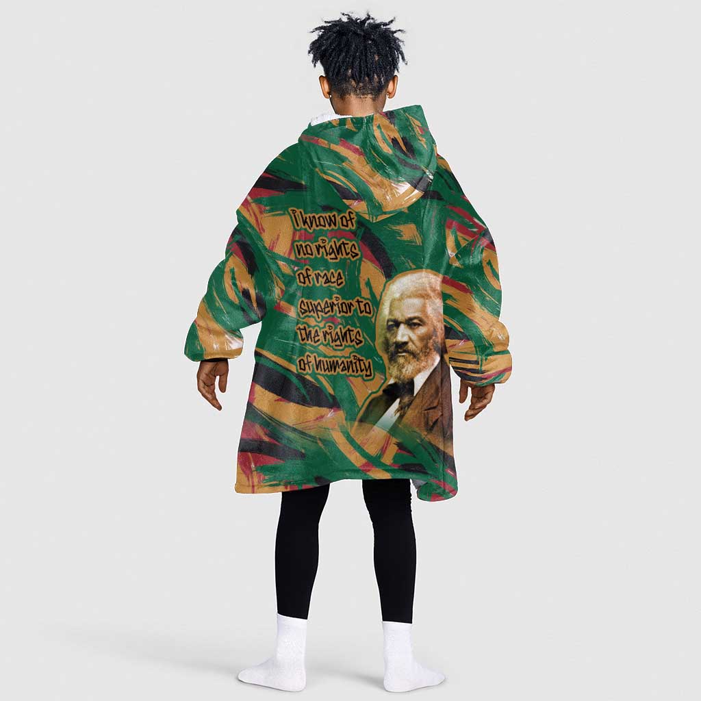 Frederick Douglass Kid Wearable Blanket Hoodie Green Abstract Design Civil Rights Leader Quote on Race and Humanity - African Pride
