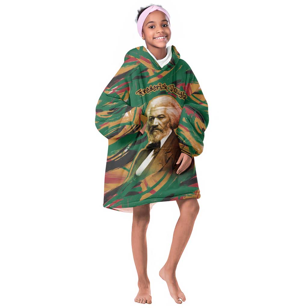 Frederick Douglass Kid Wearable Blanket Hoodie Green Abstract Design Civil Rights Leader Quote on Race and Humanity - African Pride