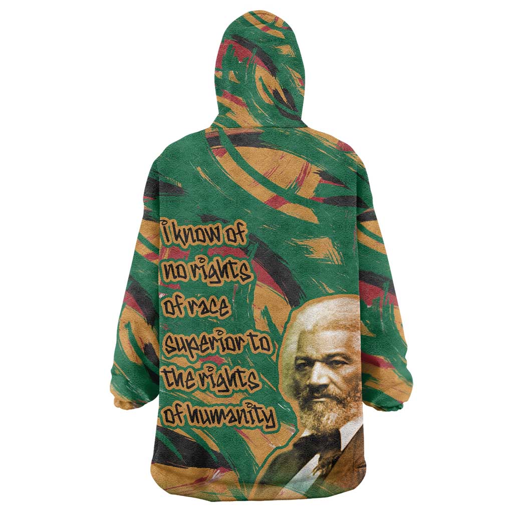 Frederick Douglass Kid Wearable Blanket Hoodie Green Abstract Design Civil Rights Leader Quote on Race and Humanity - African Pride