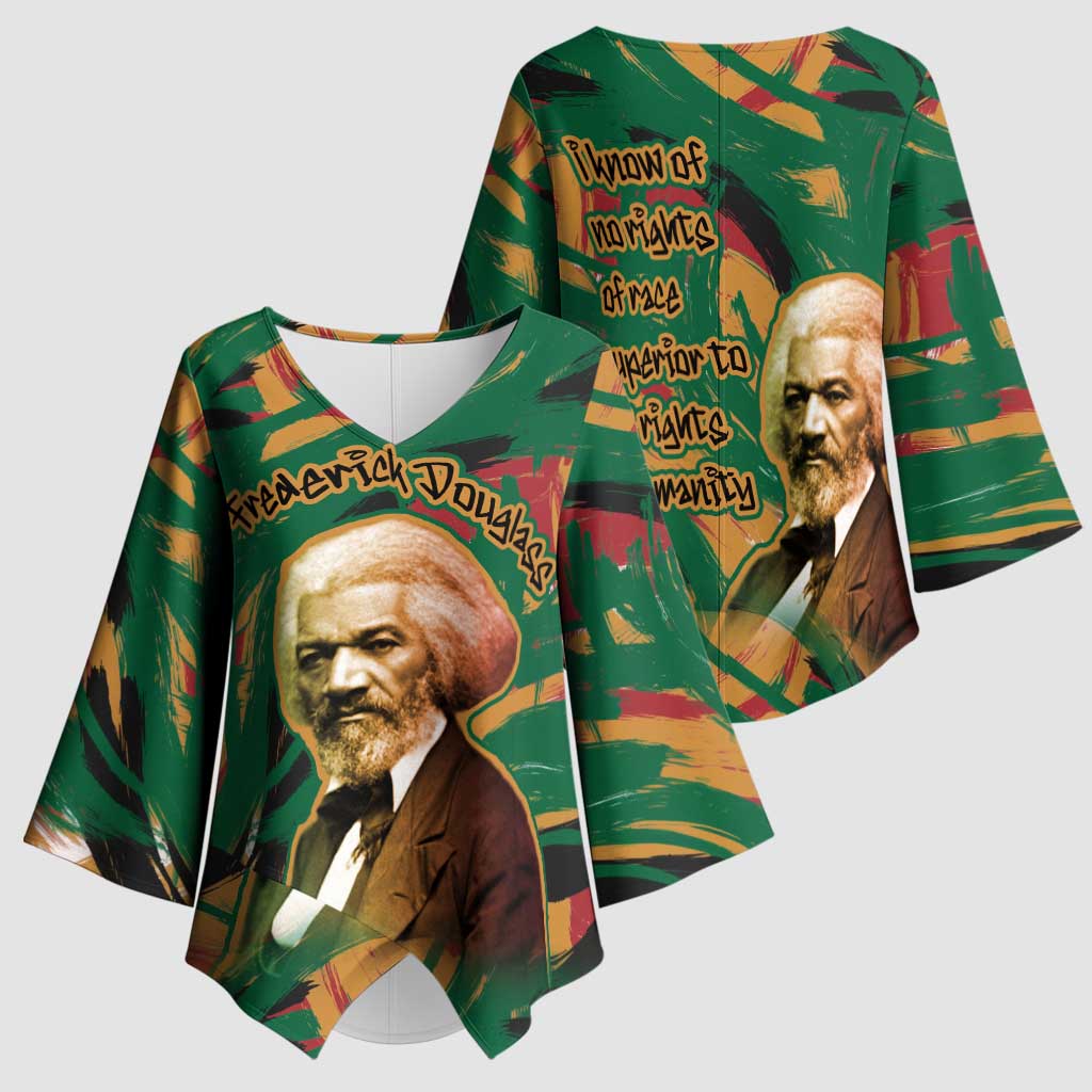 Frederick Douglass Kimono Sleeve Blouse Green Abstract Design Civil Rights Leader Quote on Race and Humanity - African Pride