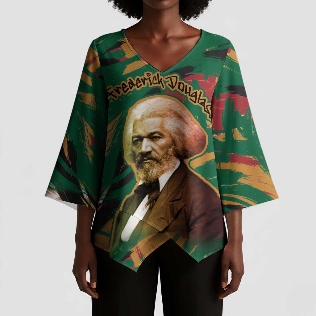 Frederick Douglass Kimono Sleeve Blouse Green Abstract Design Civil Rights Leader Quote on Race and Humanity - African Pride