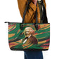 Frederick Douglass Leather Tote Bag Green Abstract Design Civil Rights Leader Quote on Race and Humanity - African Pride