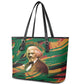 Frederick Douglass Leather Tote Bag Green Abstract Design Civil Rights Leader Quote on Race and Humanity - African Pride