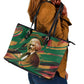 Frederick Douglass Leather Tote Bag Green Abstract Design Civil Rights Leader Quote on Race and Humanity - African Pride
