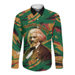 Frederick Douglass Long Sleeve Button Shirt Green Abstract Design Civil Rights Leader Quote on Race and Humanity - African Pride