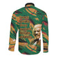 Frederick Douglass Long Sleeve Button Shirt Green Abstract Design Civil Rights Leader Quote on Race and Humanity - African Pride