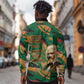Frederick Douglass Long Sleeve Button Shirt Green Abstract Design Civil Rights Leader Quote on Race and Humanity - African Pride