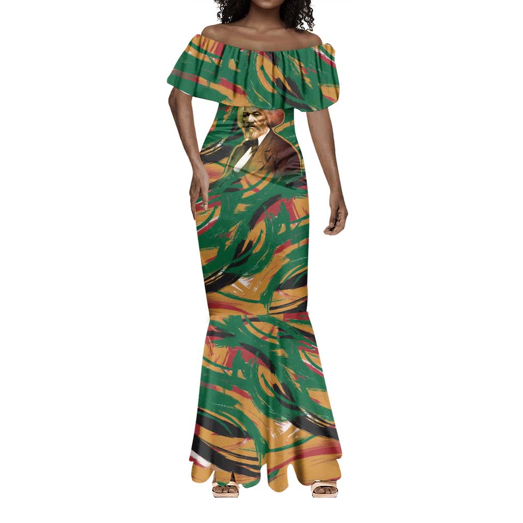 Frederick Douglass Mermaid Dress Green Abstract Design Civil Rights Leader Quote on Race and Humanity - African Pride