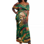 Frederick Douglass Off Shoulder Maxi Dress Green Abstract Design Civil Rights Leader Quote on Race and Humanity - African Pride