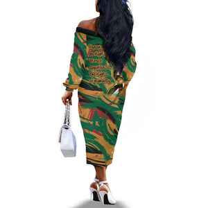 Frederick Douglass Off The Shoulder Long Sleeve Dress Green Abstract Design Civil Rights Leader Quote on Race and Humanity - African Pride