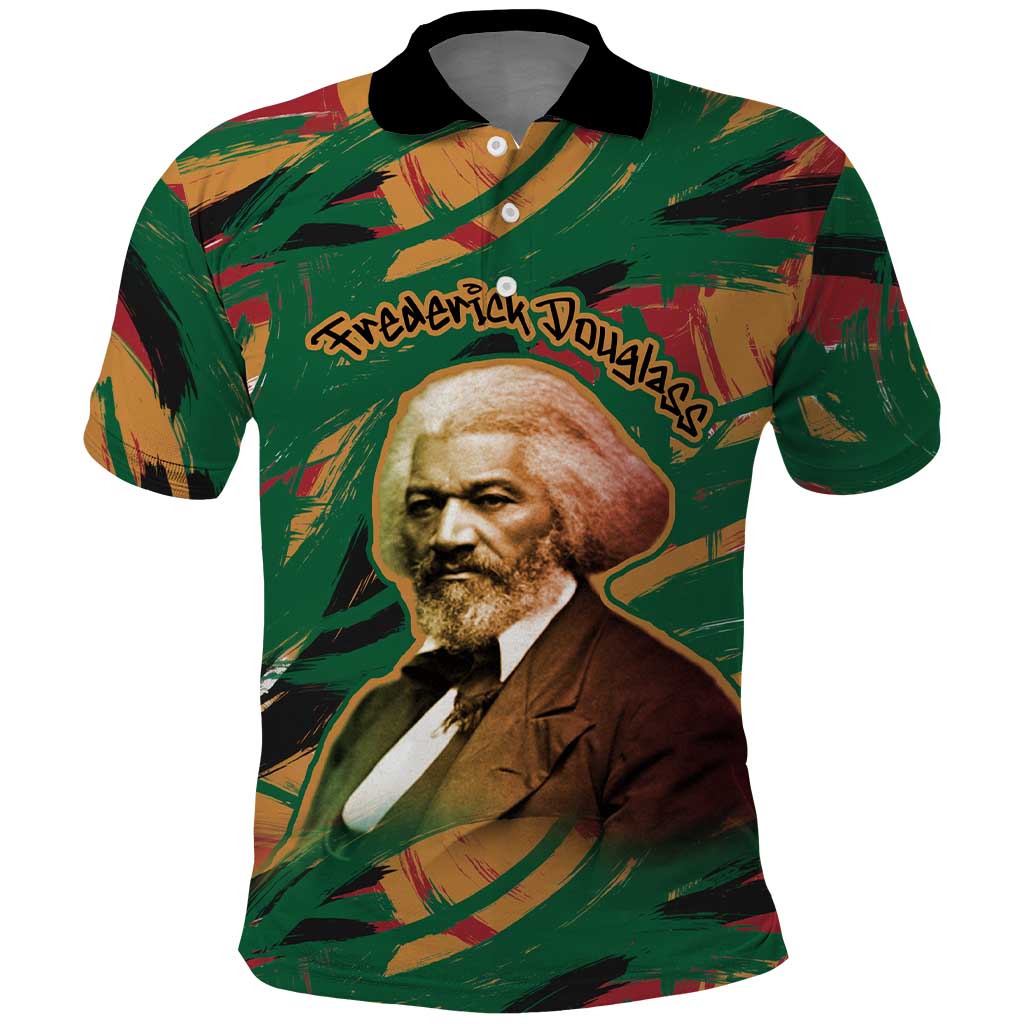 Frederick Douglass Polo Shirt Green Abstract Design Civil Rights Leader Quote on Race and Humanity TS04