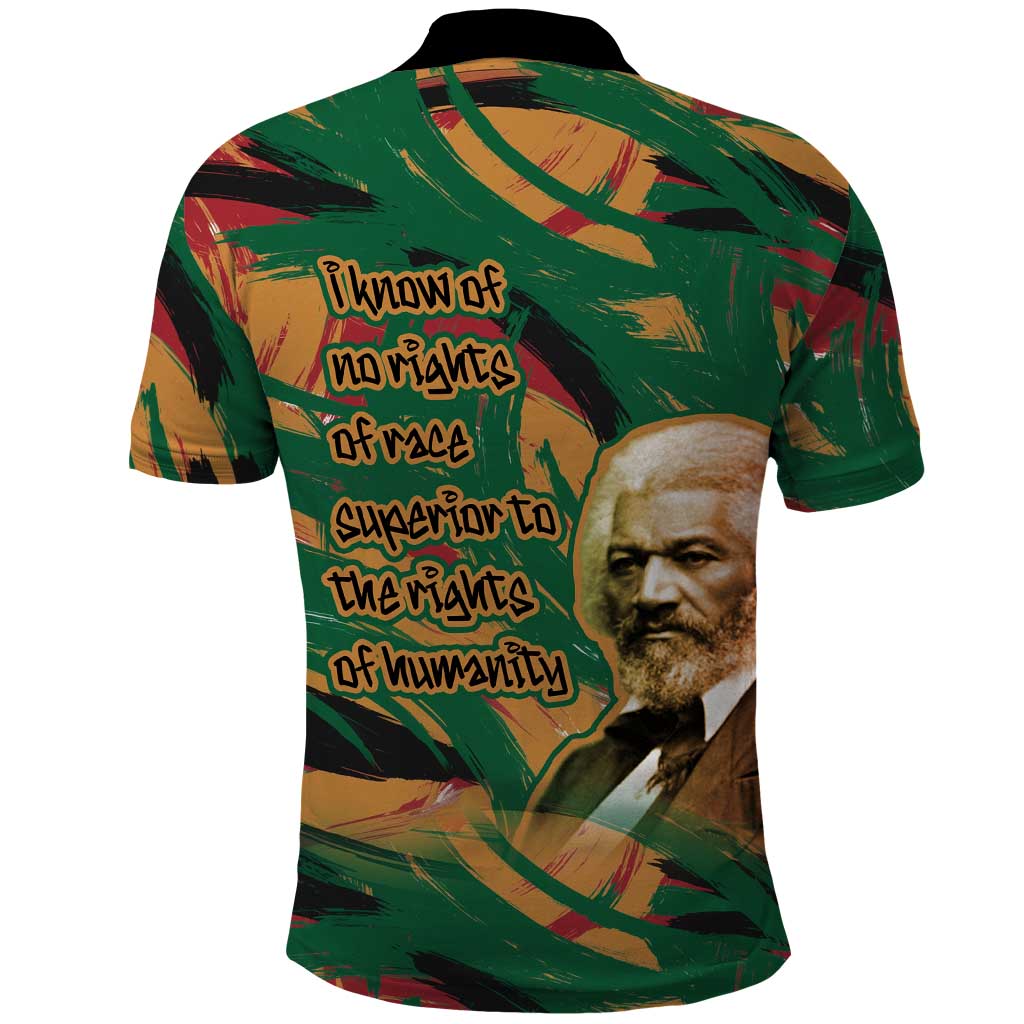 Frederick Douglass Polo Shirt Green Abstract Design Civil Rights Leader Quote on Race and Humanity TS04