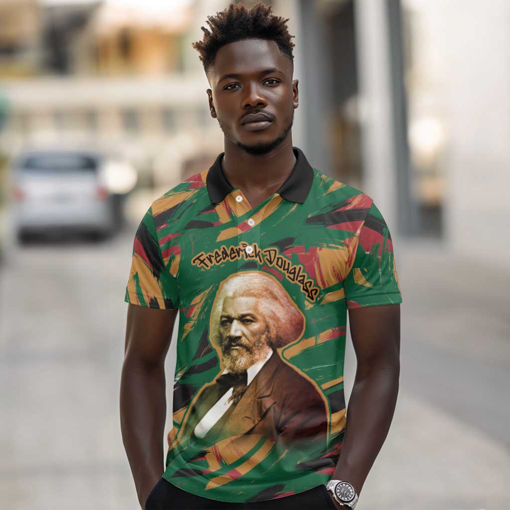 Frederick Douglass Polo Shirt Green Abstract Design Civil Rights Leader Quote on Race and Humanity TS04