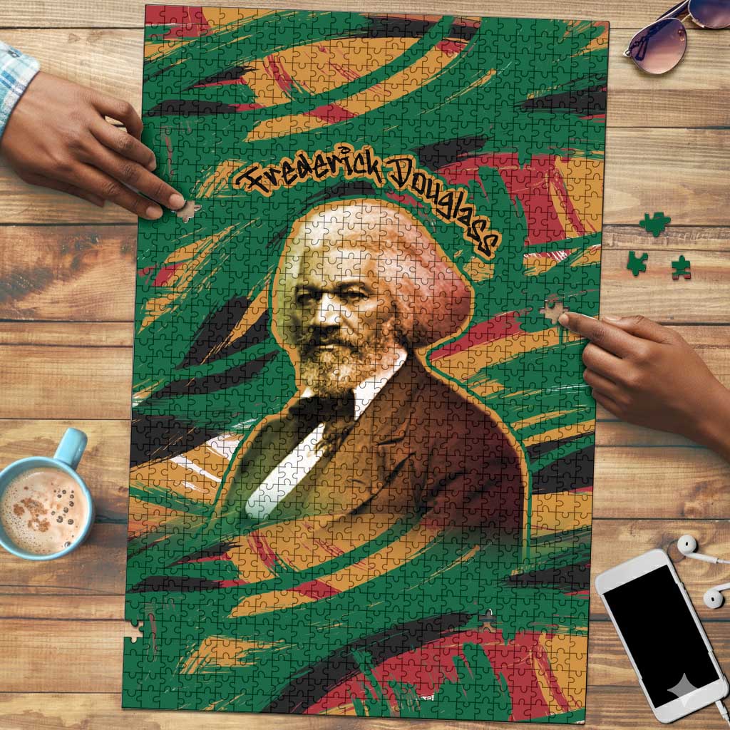 Frederick Douglass Puzzle Green Abstract Design Civil Rights Leader Quote on Race and Humanity - African Pride