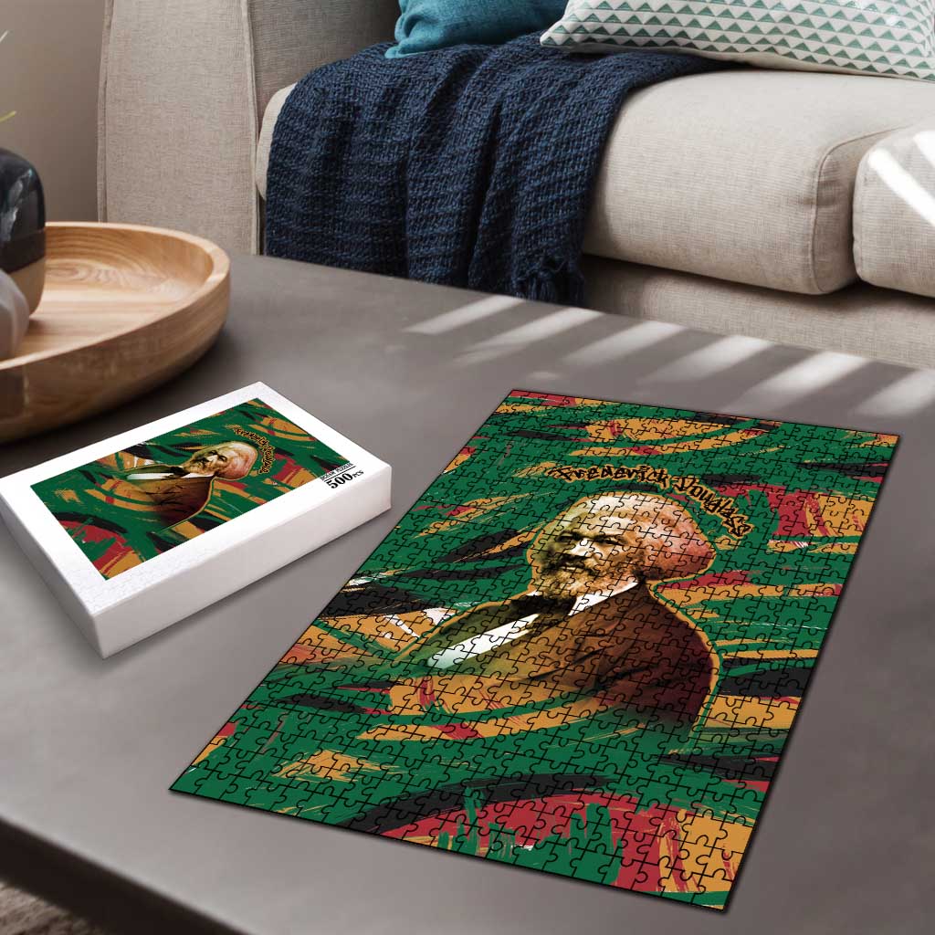 Frederick Douglass Puzzle Green Abstract Design Civil Rights Leader Quote on Race and Humanity - African Pride
