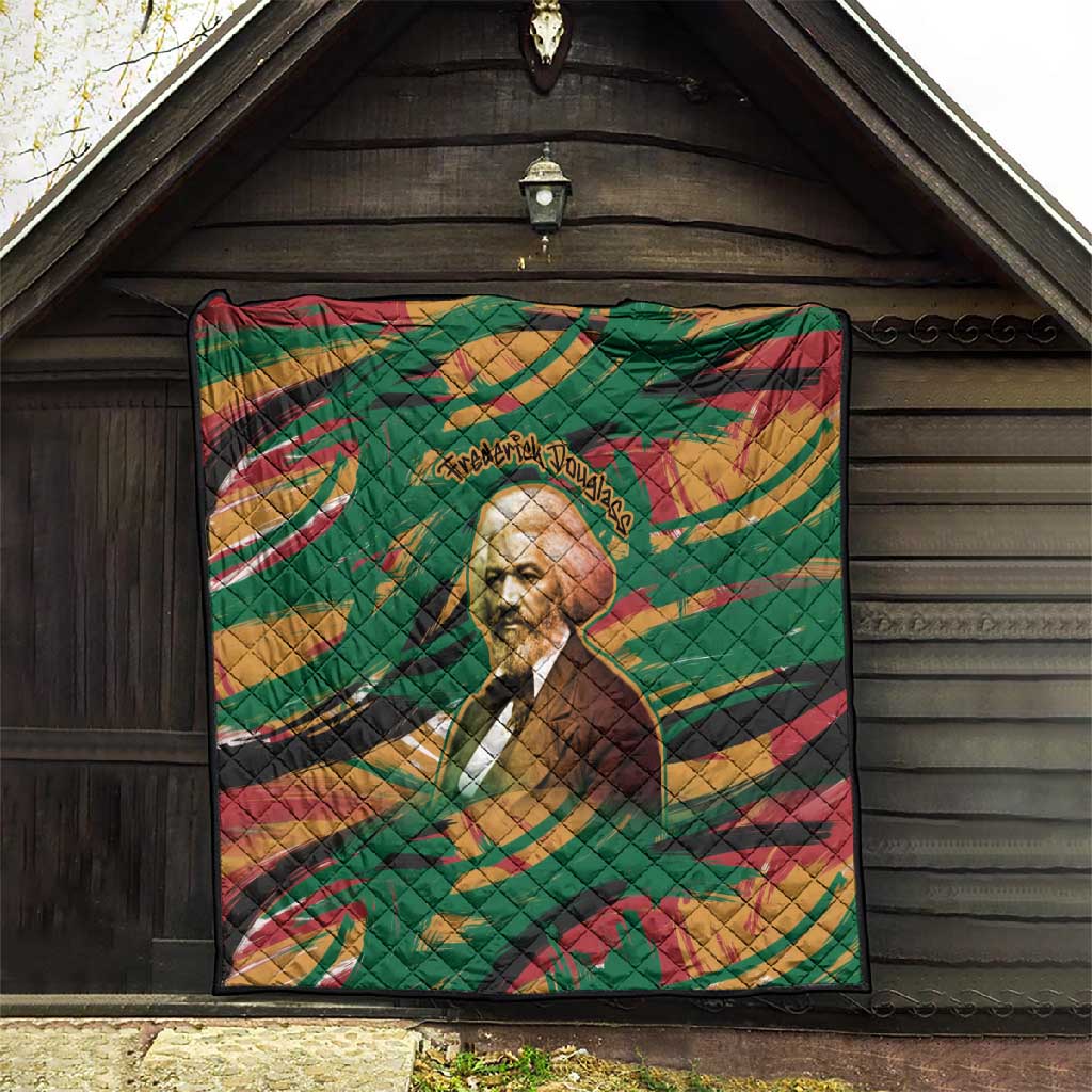 Frederick Douglass Quilt Green Abstract Design Civil Rights Leader Quote on Race and Humanity - African Pride