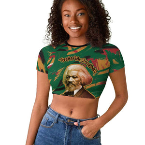 Frederick Douglass Raglan Cropped T shirt Green Abstract Design Civil Rights Leader Quote on Race and Humanity TS04