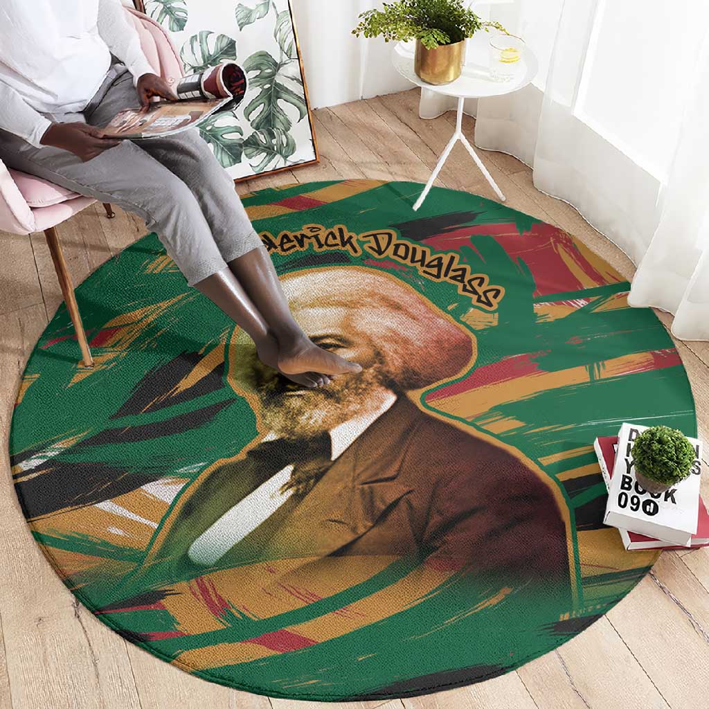Frederick Douglass Round Carpet Green Abstract Design Civil Rights Leader Quote on Race and Humanity - African Pride