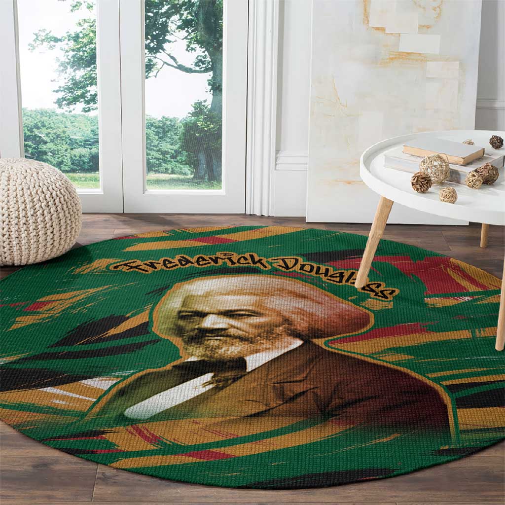 Frederick Douglass Round Carpet Green Abstract Design Civil Rights Leader Quote on Race and Humanity - African Pride