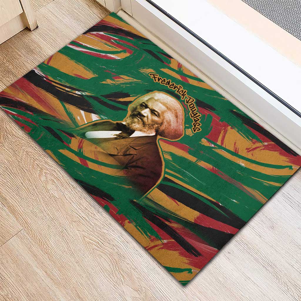 Frederick Douglass Rubber Doormat Green Abstract Design Civil Rights Leader Quote on Race and Humanity - African Pride