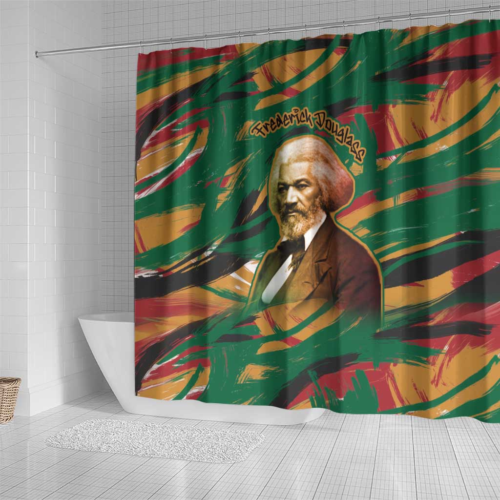 Frederick Douglass Shower Curtain Green Abstract Design Civil Rights Leader Quote on Race and Humanity - African Pride